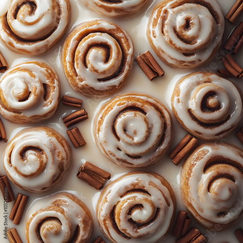 cinnamon rolls with glaze, top view