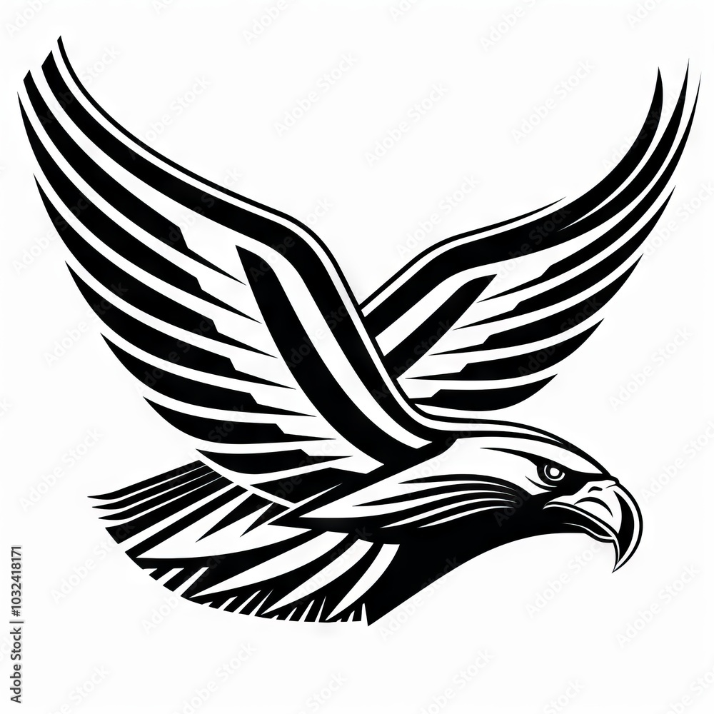 Fototapeta premium Black and white illustration of a soaring eagle.