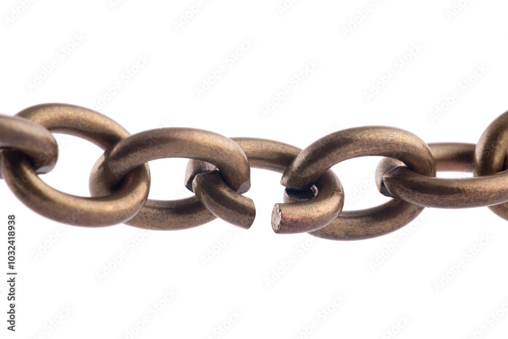 Broken metal chain isolated on white background, concept of freedom Broken metal chain isolated on white background, concept of freedom