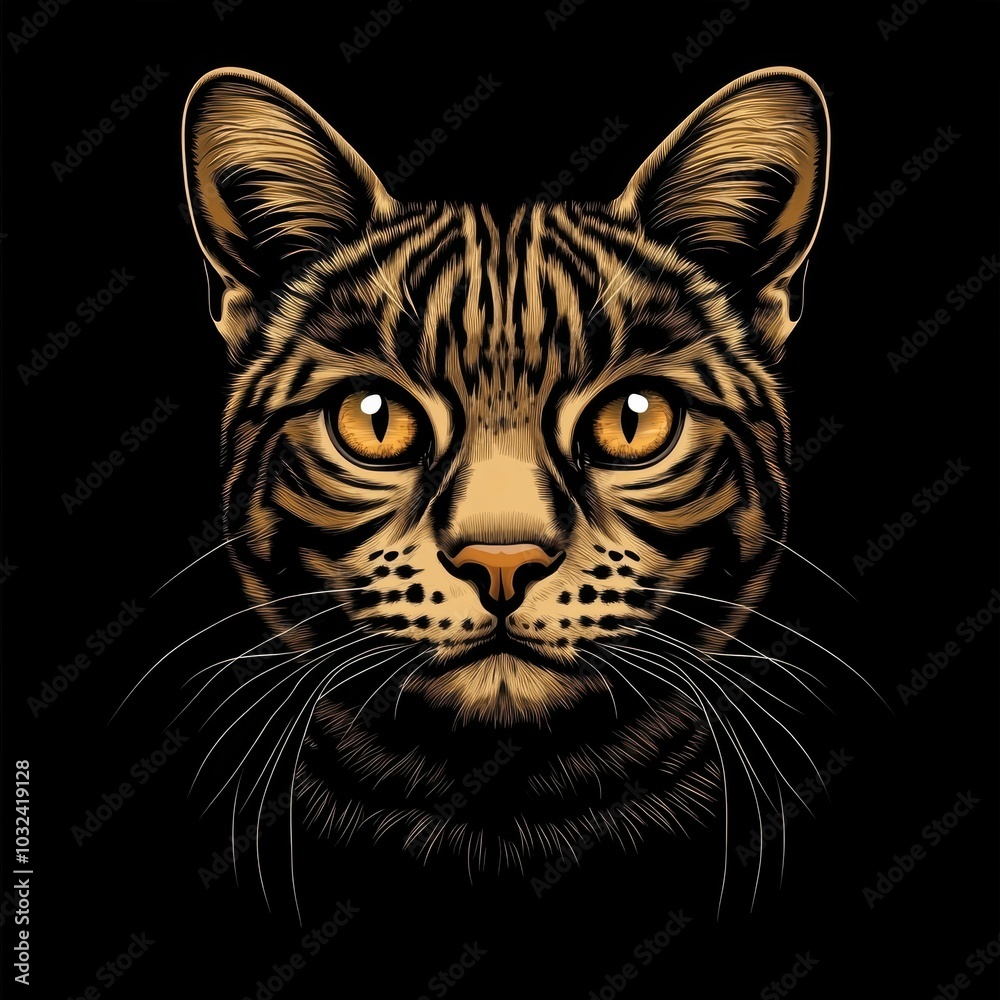 Tiger cat face, black isolated background Tiger cat face, black isolated background