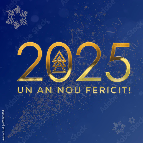 Christmas card in Romanian. Happy New Year 2025. Un An Nou fericit!