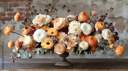 bohemianinspired autumn garden bouquet featuring rustic orange floral arrangements embodying the seasonal beauty of nature in a warm inviting visual composition photo