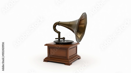 Vintage gramophone isolated on white background for retro decoration