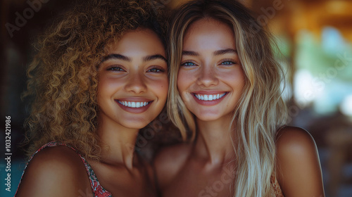 Portrait of beautiful sensual sexy lesbian couple hugging. Romantic girl friend, close up portrait. Pretty women face, attractive beautiful models embrace.