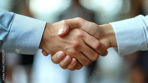 business partners engaging in a firm handshake symbolizing the essence of teamwork and successful business transactions in a professional setting