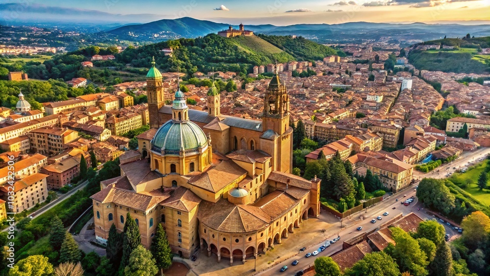 Aerial View of Bologna City with San Luca Sanctuary Church Aerial View of Bologna City with San Luca Sanctuary Church