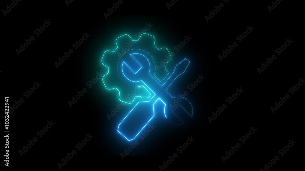 glowing Setting icon neon glowing loop animation. Neon blue and cyan color Glow Settings Gear icon. on black background glowing Setting icon neon glowing loop animation. Neon blue and cyan color Glow Settings Gear icon. on black background