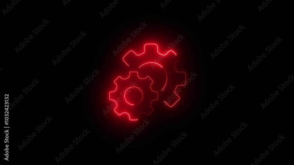 glowing Setting red color icon neon glowing loop animation isolated on black background.