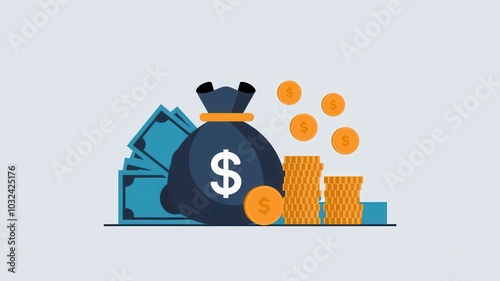 Clean Minimalist Financial Illustration with Money Icon photo