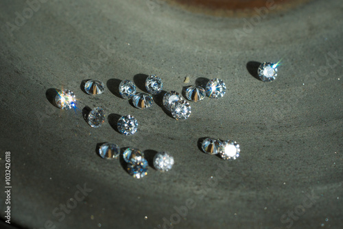 photo of round diamonds on the polishing and cutting surface
