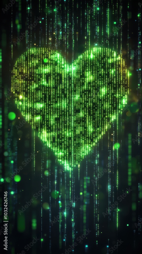 Green Heart Made of Digital Code Patterns Green Heart Made of Digital Code Patterns