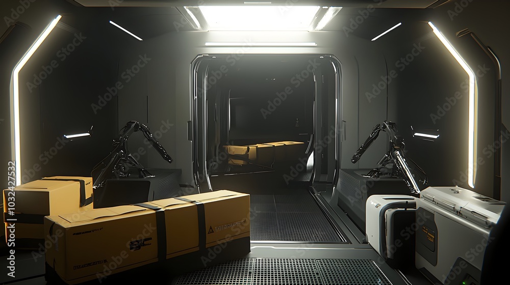 Fototapeta premium Robotic arms precisely and efficiently packaging various food products at a high speed automated factory setting