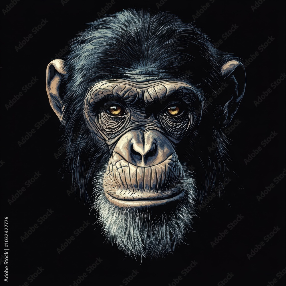 Realistic portrait of a majestic chimpanzee. Realistic portrait of a majestic chimpanzee.