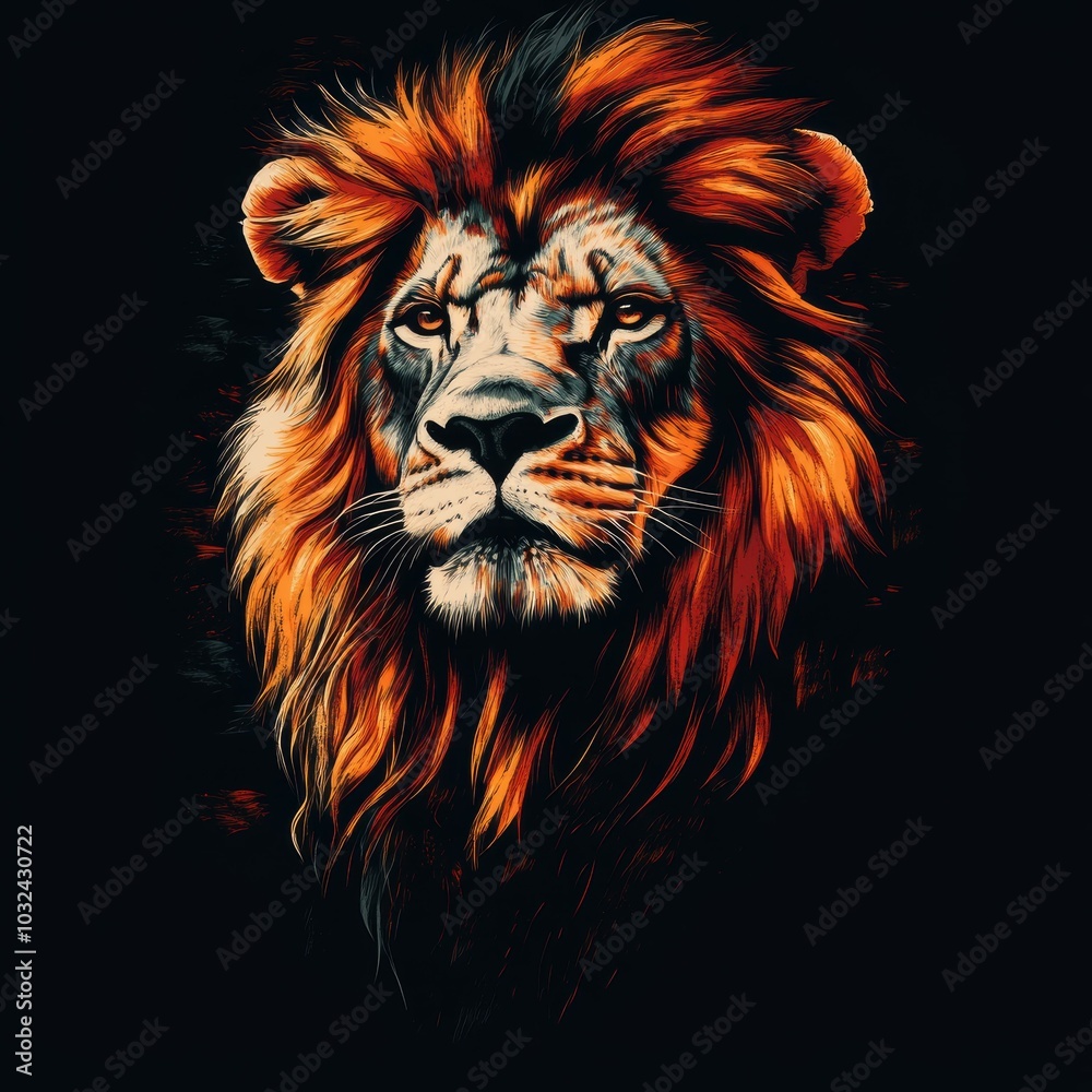 Naklejka premium Majestic lion with fiery orange mane