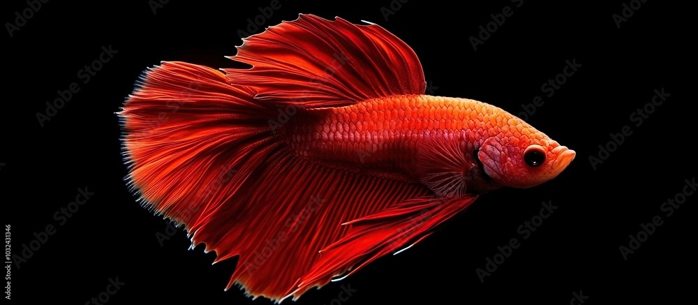 Red Betta Fish on Black Background Red Betta Fish on Black Background