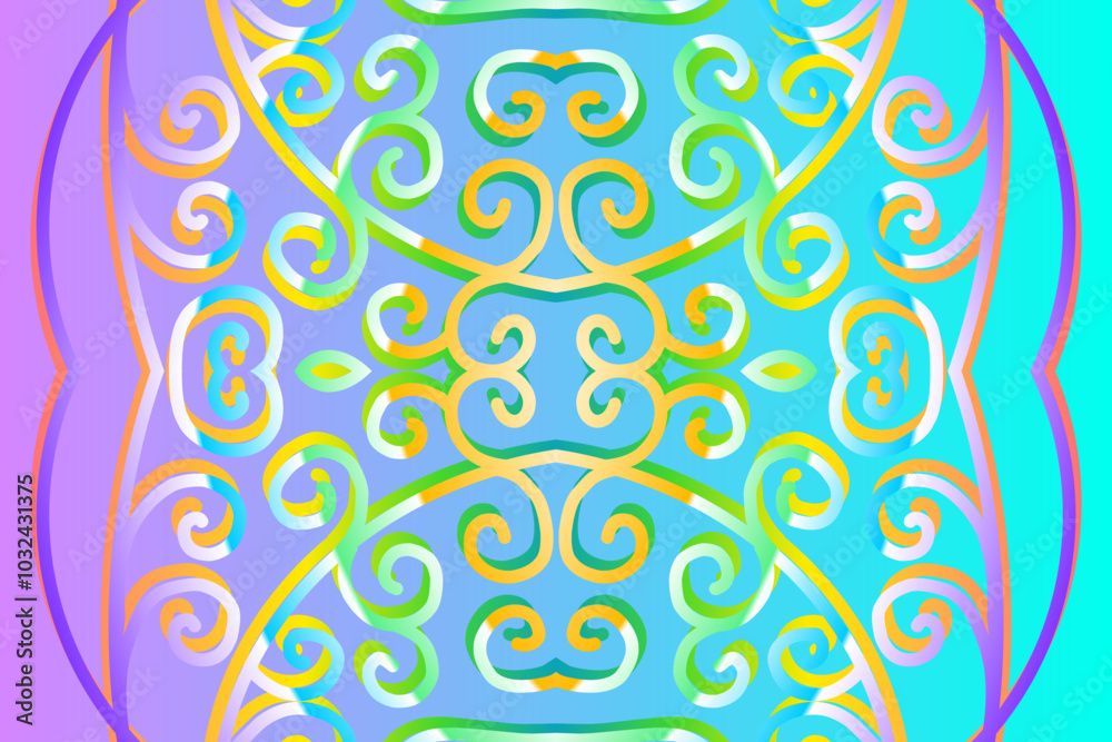 Fototapeta premium colourful gradient line art pattern of indonesian culture traditional tenun batik ethnic dayak ornament for wallpaper ads background