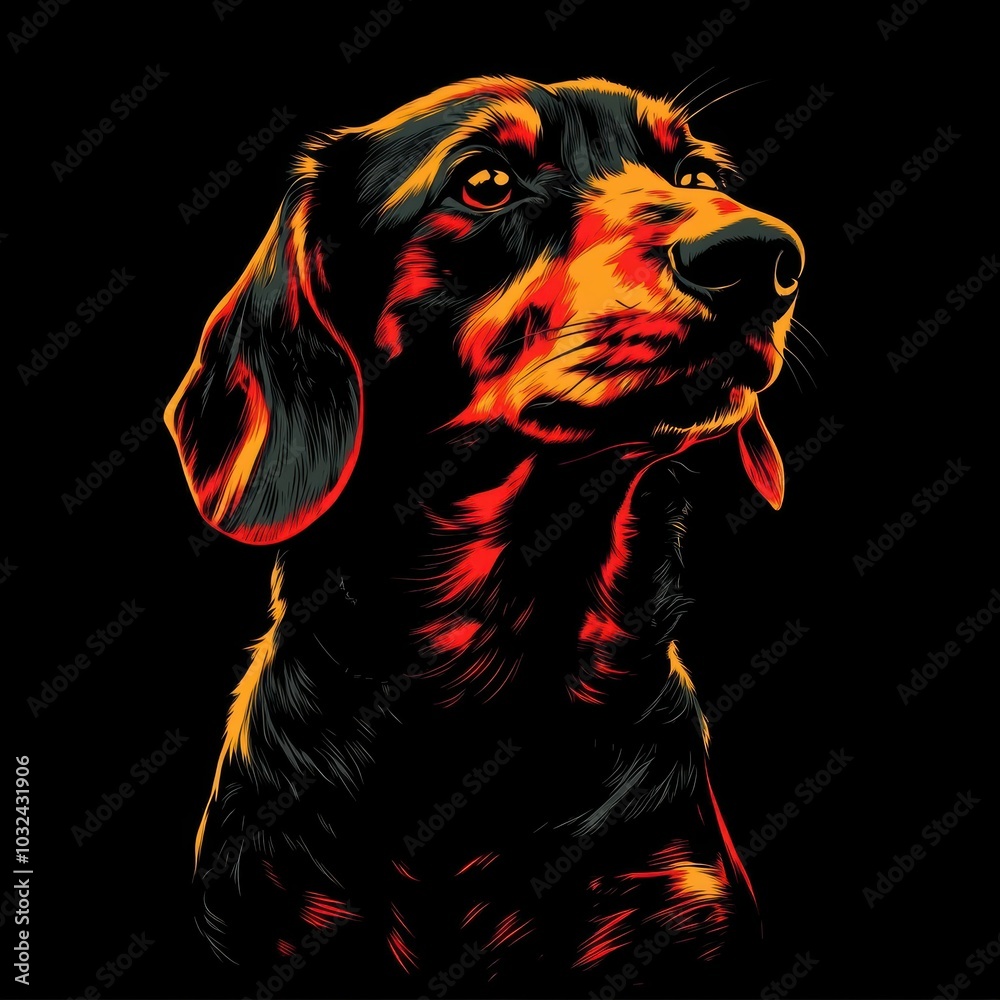 Illustrative portrait of a dog, black background Illustrative portrait of a dog, black background
