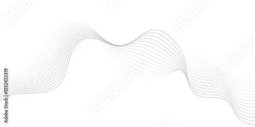 Gray wave curve lines abstract background with flowing particles. Digital energy waves technology concept. Modern backdrop design for business, presentation, banner.