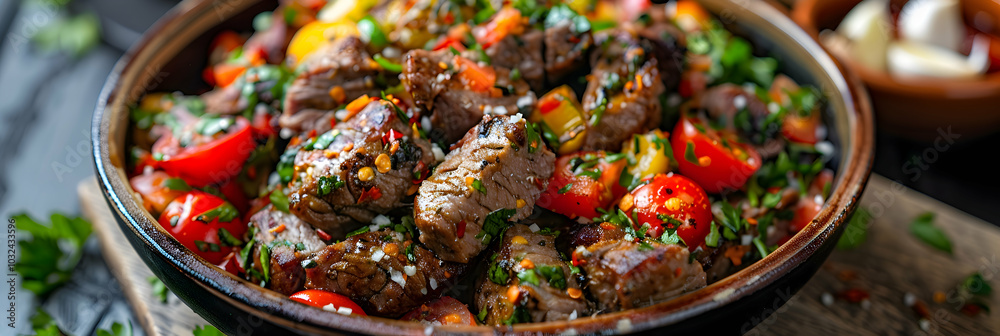 Spicy lamb shawarma with a side of garlic sauce
