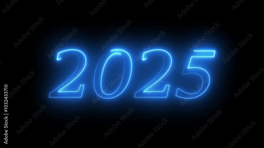 glowing neon blue color happy new year 2025 animation icon glowing neon blue color happy new year 2025 animation icon