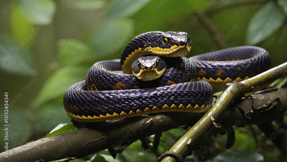 Fototapeta premium Coiled Snake in a Jungle.