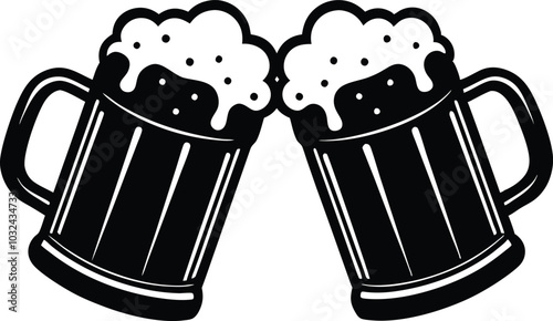 
Two Clinking Beer Mugs With Foam Silhouette Vector, Beer mug silhouette
