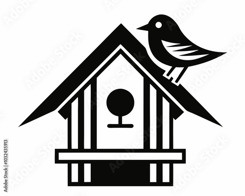 bird house silhouette vector illustration,Wooden bird house line art silhouette