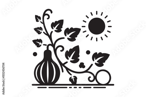 Gourd With Vine Icon Silhouette Vector Illustration