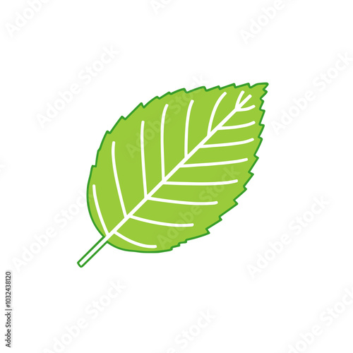 Birch leaf line icon in bright green, vibrant forest symbol