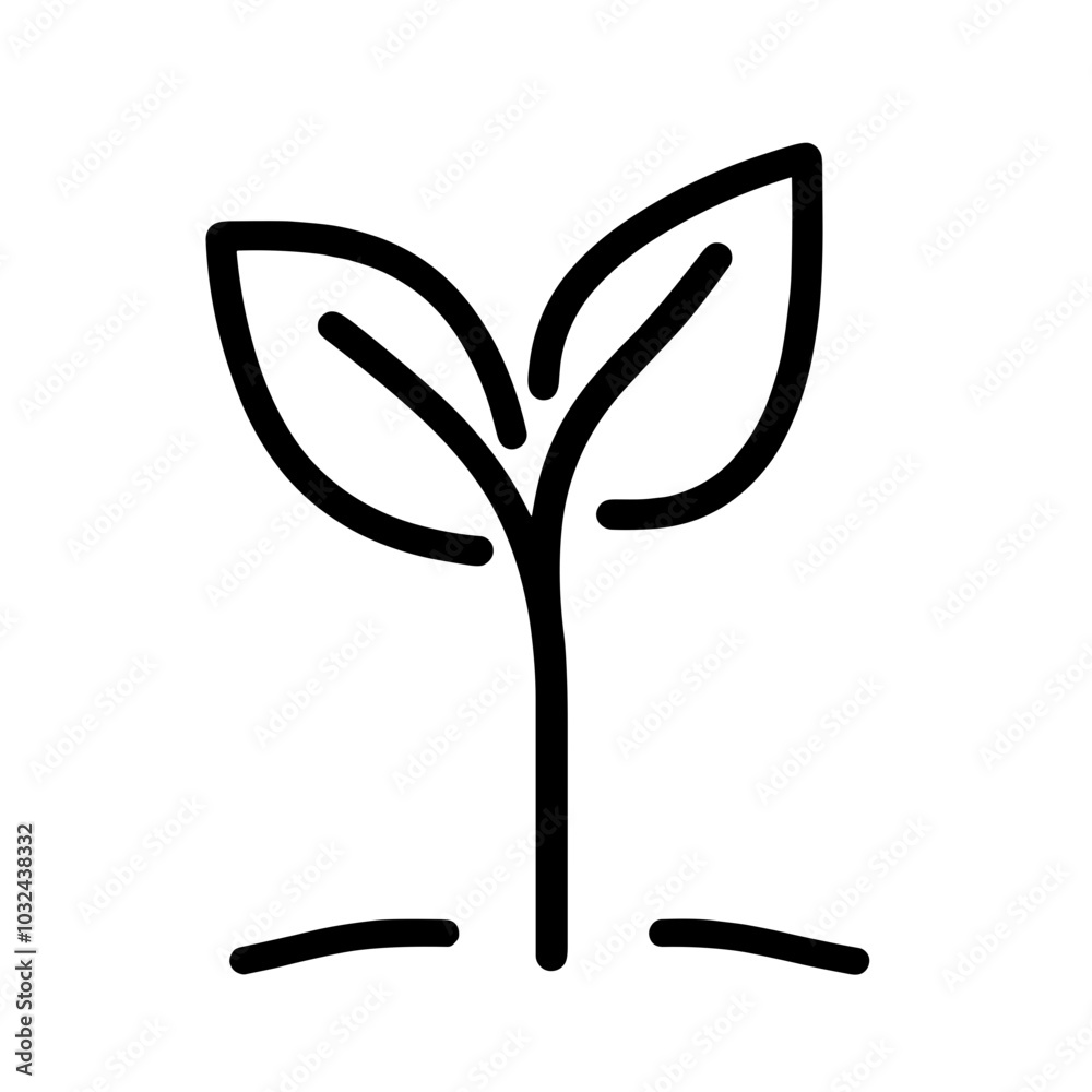Leaf Sprout Icon Simple Line Drawing Representing Environmental Renewal Leaf Sprout Icon Simple Line Drawing Representing Environmental Renewal