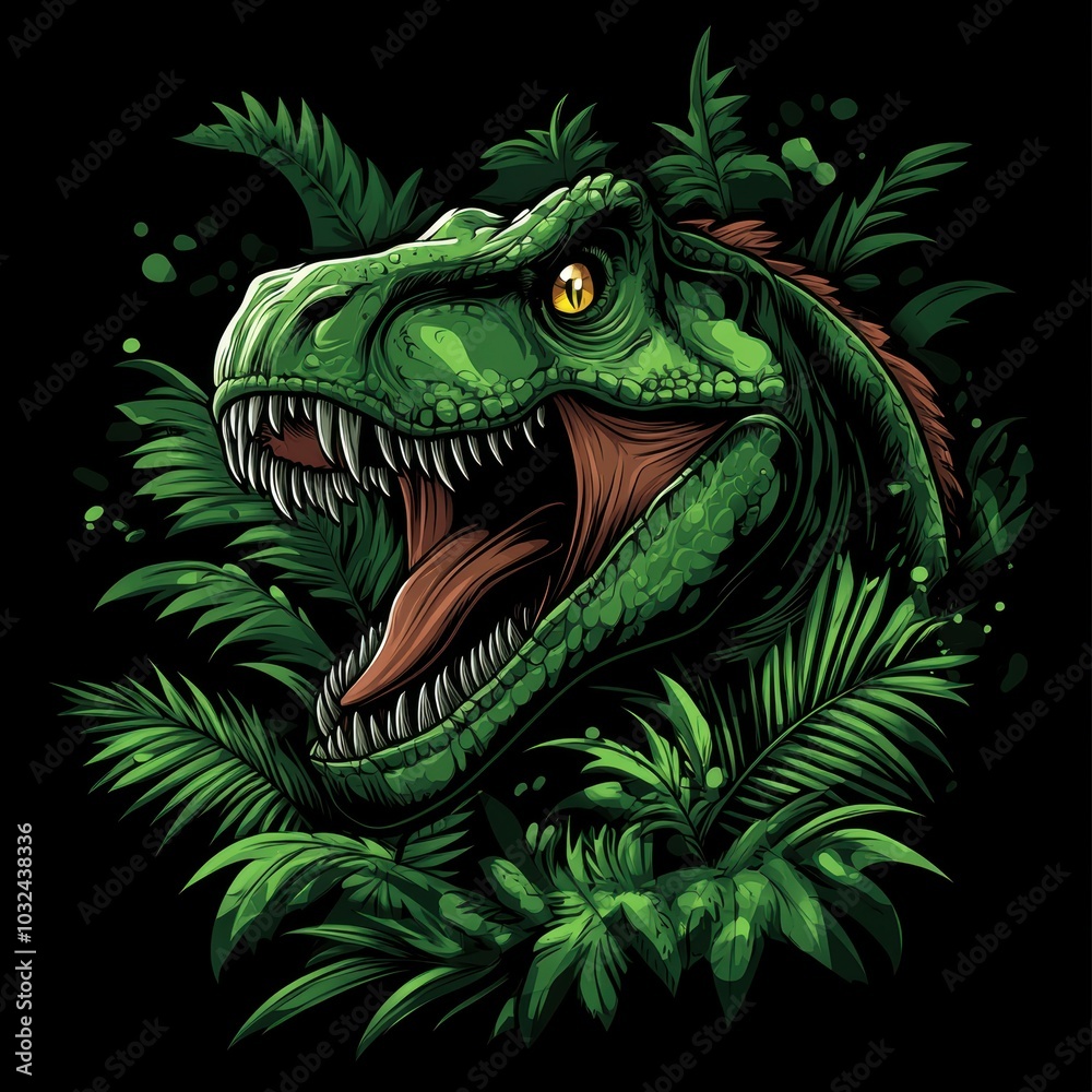 Obraz premium Dinosaur head illustration, dark background