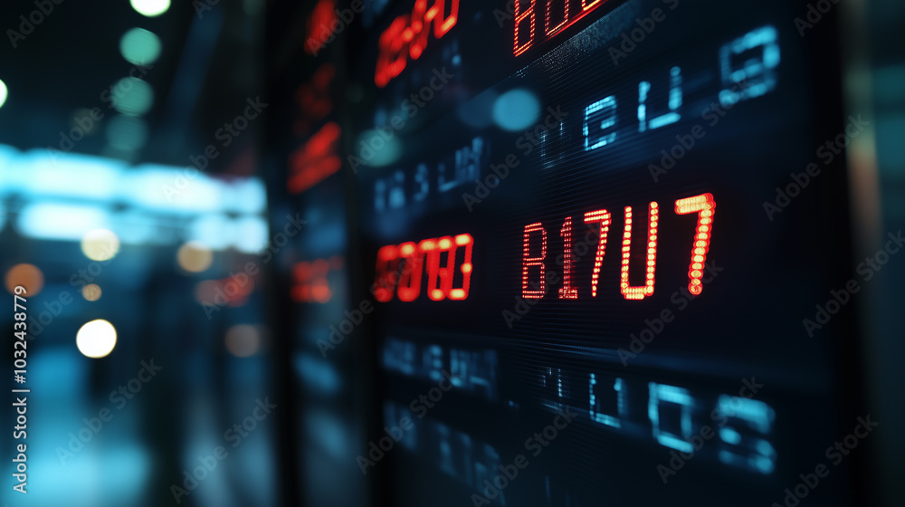 Simple train or bus station time table, different arrival and departure hours mechanical dot display detail, close up, rush, haste abstract concept, nobody. Generative AI Simple train or bus station time table, different arrival and departure hours mechanical dot display detail, close up, rush, haste abstract concept, nobody. Generative AI