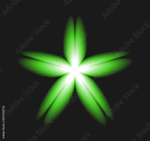 Aesthetic modern floral design element with glowing effect. Aura blurrry flower in green neon gradient color on a black background. Vector illustration photo