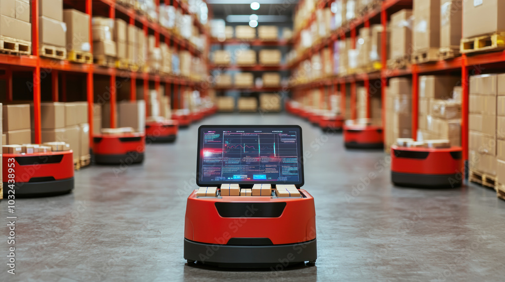 Automated robots sorting packages in massive warehouse environment Automated robots sorting packages in massive warehouse environment