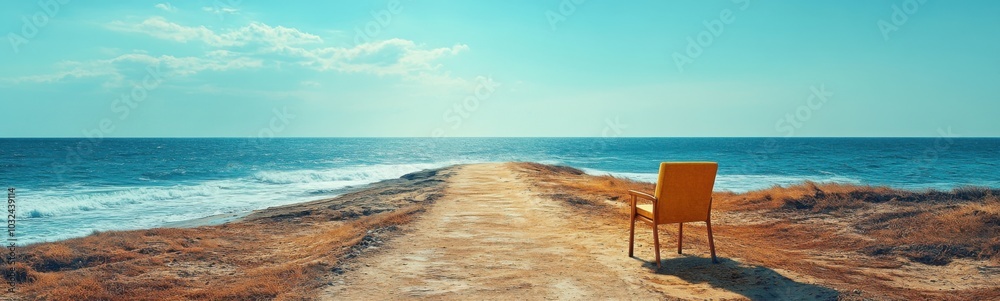 Chair sitting on a dirt road near the ocean, out of office Chair sitting on a dirt road near the ocean, out of office