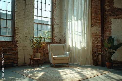 A Single Chair in a Sunlit Loft Apartment photo