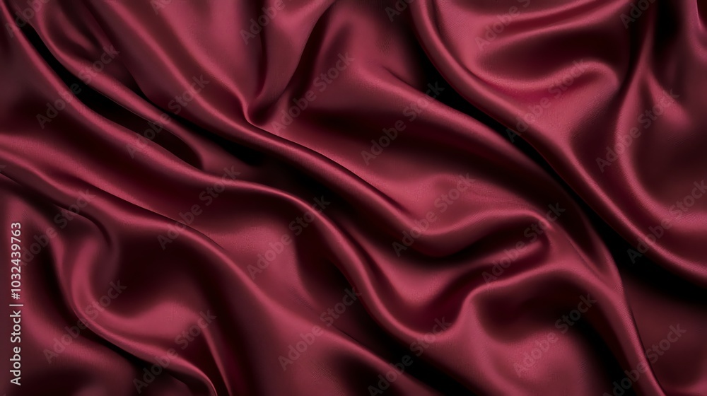 Obraz premium The luxurious, silky fabric drapes in soft, flowing curves, creating a backdrop of rich red maroon with a hint of velvet texture