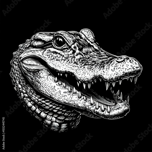 Crocodile head, black isolate background photo