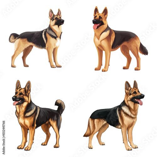 German shepherd dog set flat vector