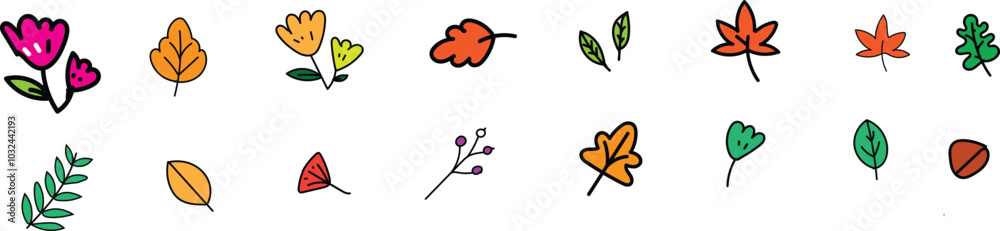 Hand drawn vector set autumn elements. doodle leaves colorful.vector eps10 Hand drawn vector set autumn elements. doodle leaves colorful.vector eps10