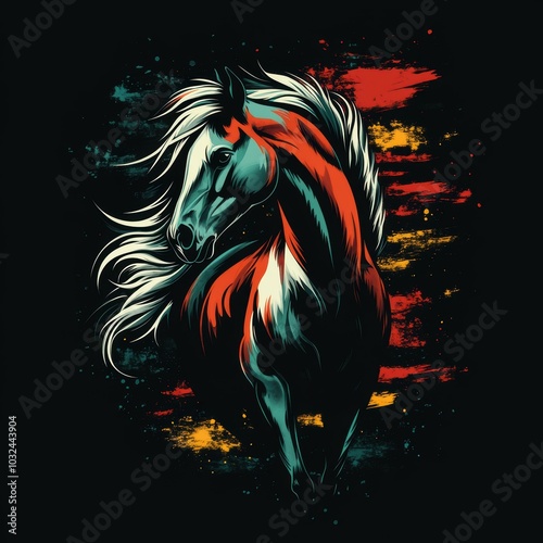 Colorful horse illustration on dark background photo