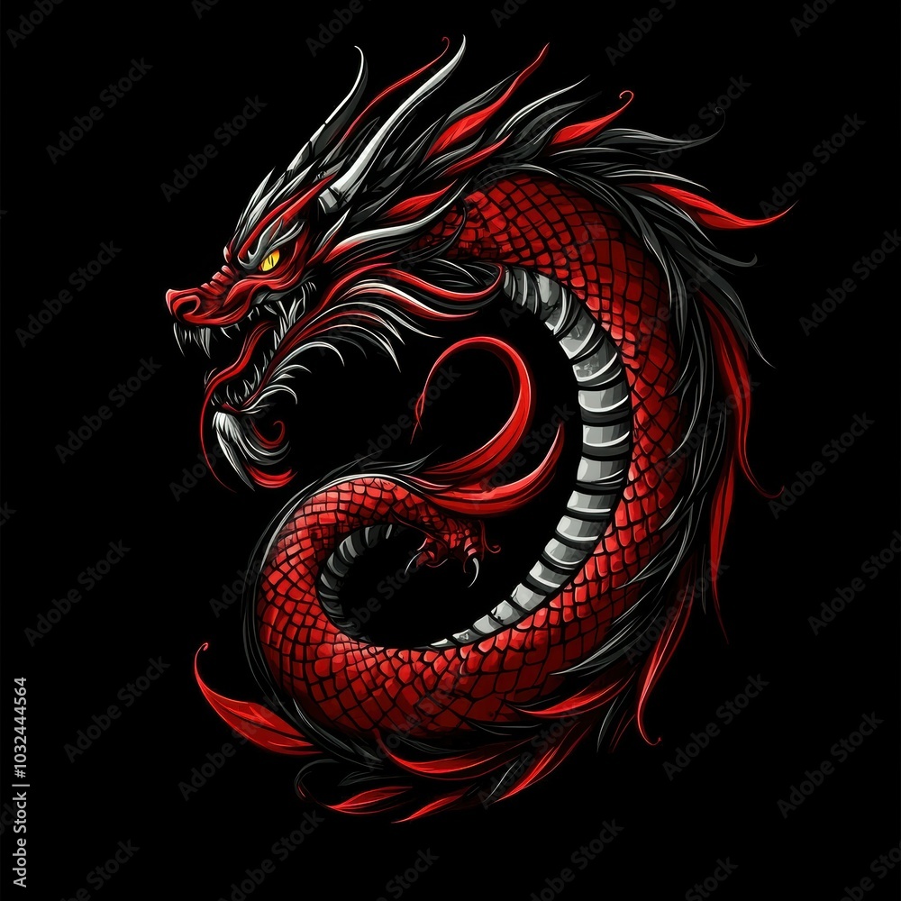 Colorful dragon illustration, black background Colorful dragon illustration, black background