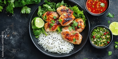 Grilled Chicken with Rice and Fresh Herbs