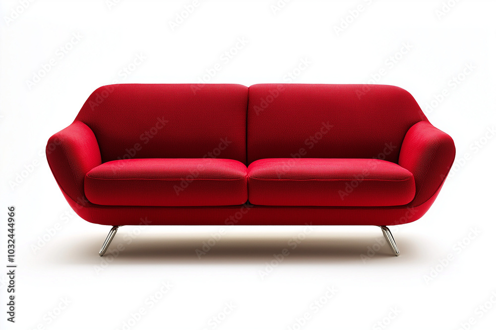 Obraz premium Modern Red Sofa with Chrome Legs - Interior Design