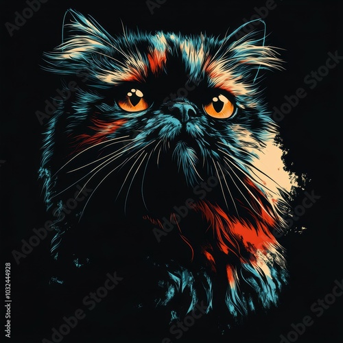 Colorful cat portrait on dark background