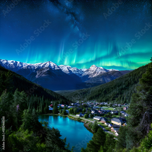 Very beautiful futuristic cities with their imposing buildings, streets and lakes, and mountains.