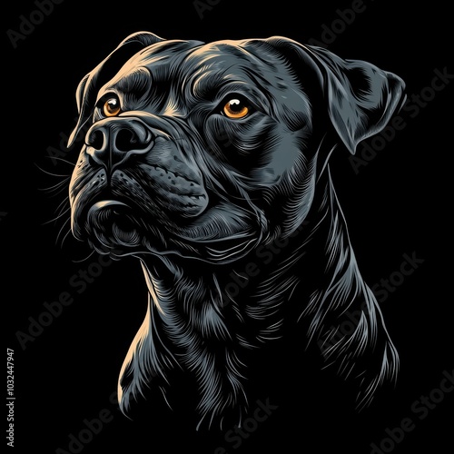 Black dog portrait on black background photo