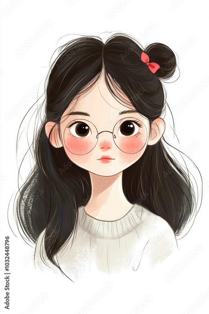 Shy Girl Character Design with Cute Features