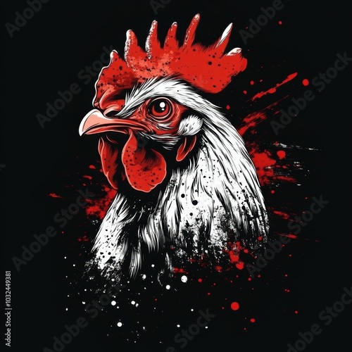 Artistic rooster with vibrant splashes