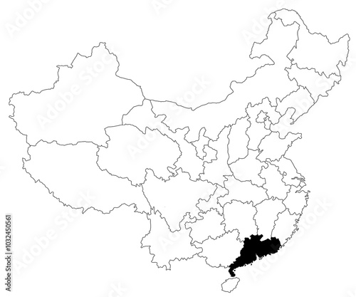 Wallpaper Mural Map of Guangdong province in China country on white background. single province map highlighted by black colour on China map. East Asia, CN, people's republic of China, PRC Torontodigital.ca